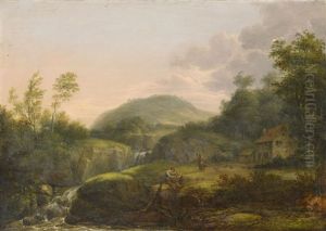 A Pair Of Mountain Landscapes With Staffage (pair)