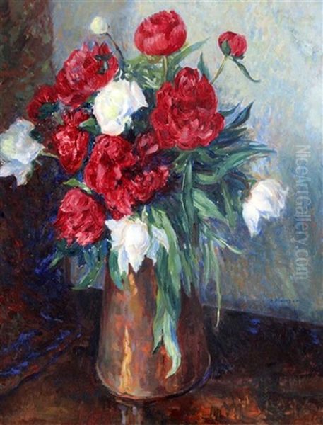 Still Life Of Red And White Roses In A Vase - view 1