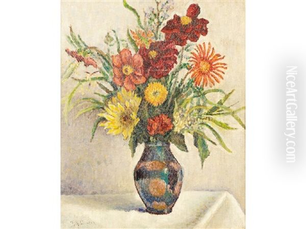 Still Life Of Flowers In A Vase On A Table (study) - view 1
