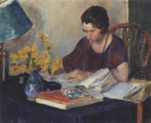 Portrait Of Mrs. Cecily Constance Hayward Writing At A Table - view 1