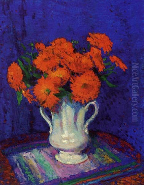 Marigolds In A White Vase - view 1