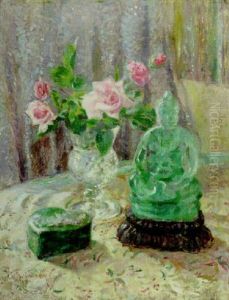 Still Life With Roses And Jade Sculpture by James Bolivar Manson