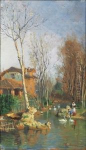 Bord De Riviere Avec Des Cygnes