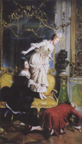 Elegantes Et Gentilhomme Dans Un Interieur Chassant Une Souris - view 1