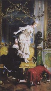 Elegantes Et Gentilhomme Dans Un Interieur Chassant Une Souris thumbnail