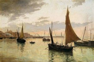 Atardecer Sobre El Puerto De Barcelona by Segundo Mantilla Marina