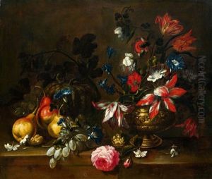 Flower And Fruit Still Life by Francesco Mantovano