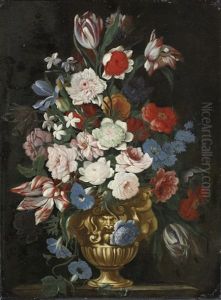 Tulips, Convolvulus, Chrysanthemums And Other Flowers by Francesco Mantovano
