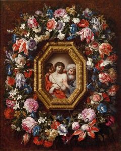 Blumengirlande Mit Christus by Francesco Mantovano