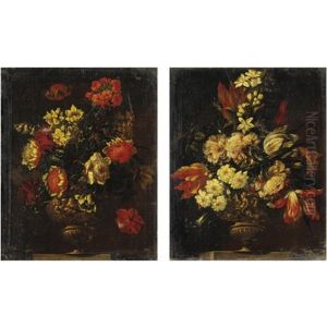 Nature Morte Con Vasi Di Fiori (pair) by Francesco Mantovano