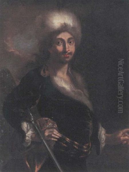 Portrait Of A Huntsman, In A Fur Hat And Fur Trimmed Coat, Holding A Rifle - view 1