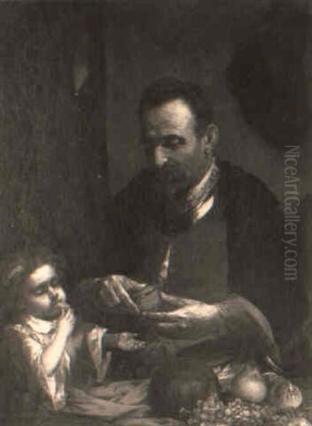 A Peasant Preparing Fruit For His Child - view 1