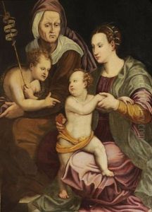 La Vierge Avec L'enfant Jesus, Sainte Elisabeth Et Saint Jean Baptiste Enfant by Francesco Manzocchi
