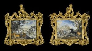 A Landscape With Pairs Of Animals And Birds, Including Tigers, Leopards, Elephants And Peacocks (+ Another, Simillar, 1725; Pair) by Ridolfo Manzoni