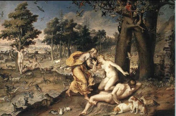 The Creation Of Adam And Eve In The Garden Of Eden With Scenes Of The Temptation... - view 1