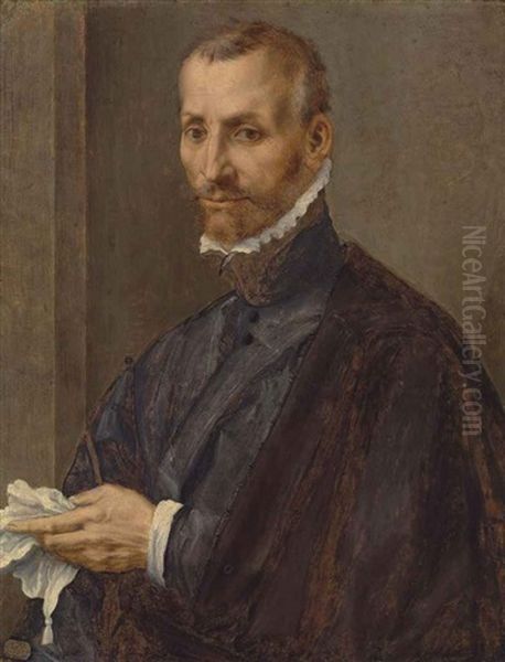 Portrait Of A Man, Half-length, In A Grey Coat And Mantle, Holding A Handkerchief - view 1