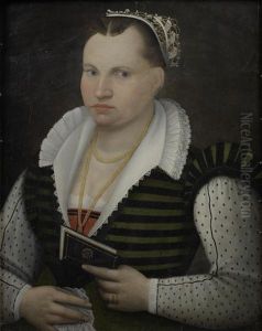 Portrait Of A Lady, In A Hooped Black And Green Dress And A White Chemise, Holding A Petrarchino by Tommaso Manzuoli