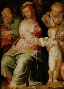 The Holy Family With The Infant Saint John The Baptist And A Female Saint by Tommaso Manzuoli