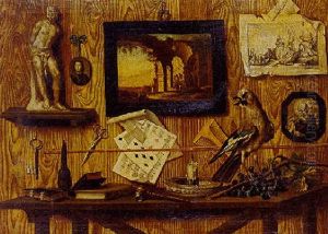 Trompe L'oeil Still Life With A Statue, A Bird, And Other Objects by Antonio (lo Scarpetta) Mara