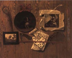Trompe L'oeil With Cards, Engravings And A Portrait Of A Spaniel Trompe L'oeil With Cards, Engravings And A Portrait Of A Spaniel