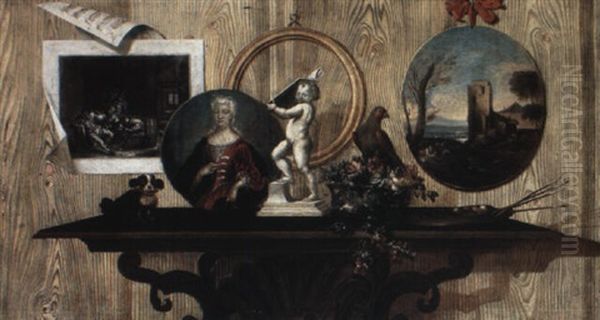 Trompe L'oeil Still Life With Paintings, A Print, Palette And Other Objects - view 1