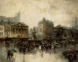 A Street Scene In Paris by Mose Bianchi da Maraigo
