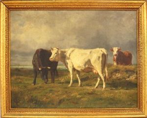 Three Cows In Shoreline Pasture by Adolphe Charles Marais