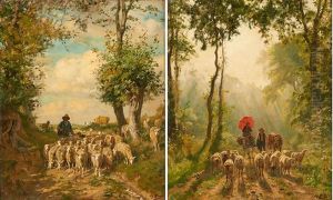 "depart Du Troupeau" Et "retour Du Troupeau" (2 Works) by Adolphe Charles Marais
