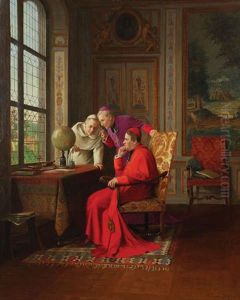 Interieur Anime De Troix Cardinaux Devant Un Globe by Victor Marais-Milton