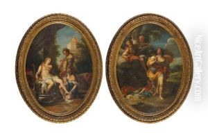 Bathsheba At The Bath; And The Angel Appearing To Hagar In The Wilderness by Carlo Maratta or Maratti