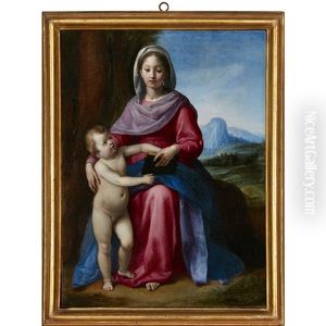Madonna And Child In A Mountainous Landscape by Carlo Maratta or Maratti