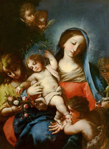 Madonna Mit Jesuskind Und Johannesknabe Unter Einem Rosenstrauch - view 1