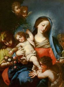 Madonna Mit Jesuskind Und Johannesknabe Unter Einem Rosenstrauch by Carlo Maratta or Maratti