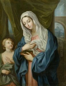 Maria Mit Einem Engel Vor Einer Landschaft by Carlo Maratta or Maratti