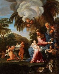 Die Heilige Familie In Hugeliger Landschaft