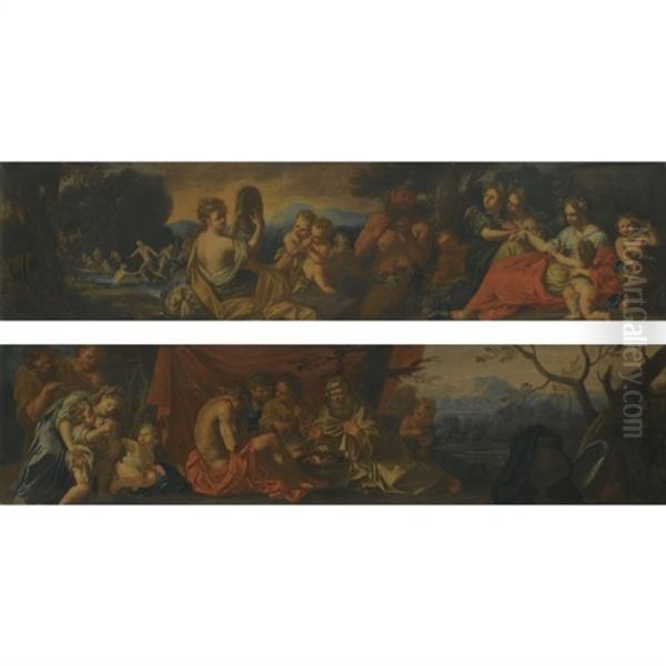 A Group Seated Around A Fire (+ A Bacchanalian Scene With Figures Dancing, Lrgr; Pair) - view 1