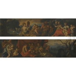 A Group Seated Around A Fire (+ A Bacchanalian Scene With Figures Dancing, Lrgr; Pair) by Carlo Maratta or Maratti