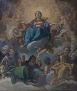 La Vierge En Gloire, Sainte Catherine D'alexandrie, Sainte Claire Et Sainte Ursule by Carlo Maratta or Maratti