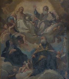 Dieu Le Pere Et Le Christ En Gloire Avec Sainte Monique Et Saint Augustin