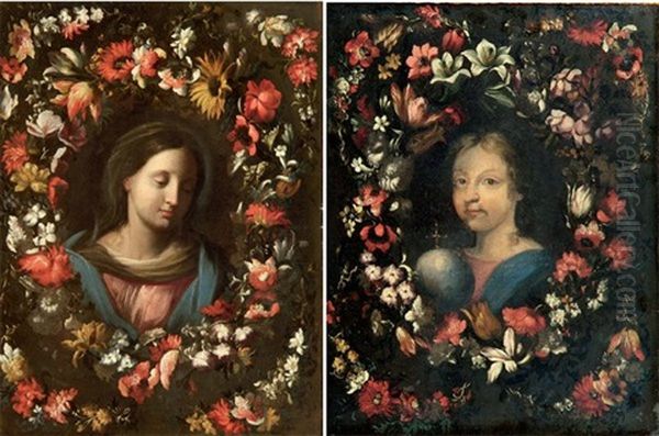 Vierge Dans Une Guirlande De Fleurs (+ Le Christ Dans Une Guirlande De Fleurs; Pair) - view 1