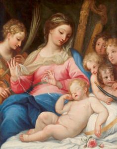 Die Madonna Mit Dem Kind, Der Heiligen Katharina Und Engeln, La Madonna Col Bambino, Santa Caterina E Angeli by Carlo Maratta or Maratti