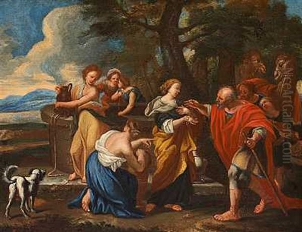 Mytologisk Scene Med En Mand, Der Vender Hjem Fra En Rejse Med Gaver Og Hilses Af En Flok Kvinder(odysseus Hjemkomst?) - view 1