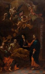 Der Tod Des Hl. Josef Mit Maria Und Jesus (engel Tragen Den Bluhenden Stab Josefs Zum Himmel) by Carlo Maratta or Maratti