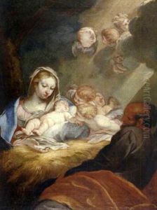 Sainte Famille Entouree D'anges by Carlo Maratta or Maratti