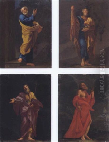Quattro Apostoli: Pietro, Bartolomeno, Filippo, Taddeo Con I Loro Classici Attributi: Le Chiavi, Il Coltello E La Sua Pelle, La Croce E Il Regolo - view 1