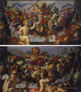 Amours Jouant Avec Des Guirlandes De Fleurs Et De Fruits by Carlo Maratta or Maratti