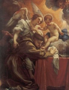 Sant'antonio De Padova Adora Gesu Bambino, Con Un Angelo