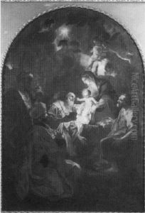 Christ With Mary, Joseph And The Three Wise Men At The Manger by Carlo Maratta or Maratti