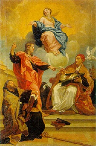 Madona In Gloria Con I Santi Agostino, Giovanni Evangelista E Gregorio Magno - view 1