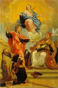 Madona In Gloria Con I Santi Agostino, Giovanni Evangelista E Gregorio Magno by Carlo Maratta or Maratti